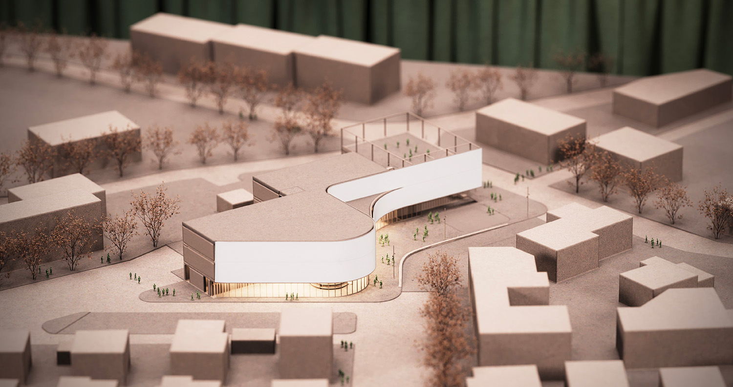 vista dall'alto di modellino in legno di un progetto architettonico
